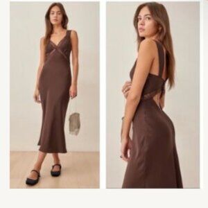 Reformation Provence Dress 100% Silk in Cafe